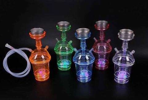 Portable Shisha Pipe Hookah set With LED Light Hose Acrylic Smoking Travel Cup
